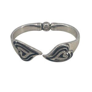 Brighton Double Heart Rhinestone Clamper Bracelet Silver Plate Tarnished